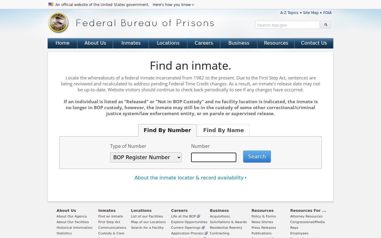 Sussex County arrest record federal custody search in the BOP locator