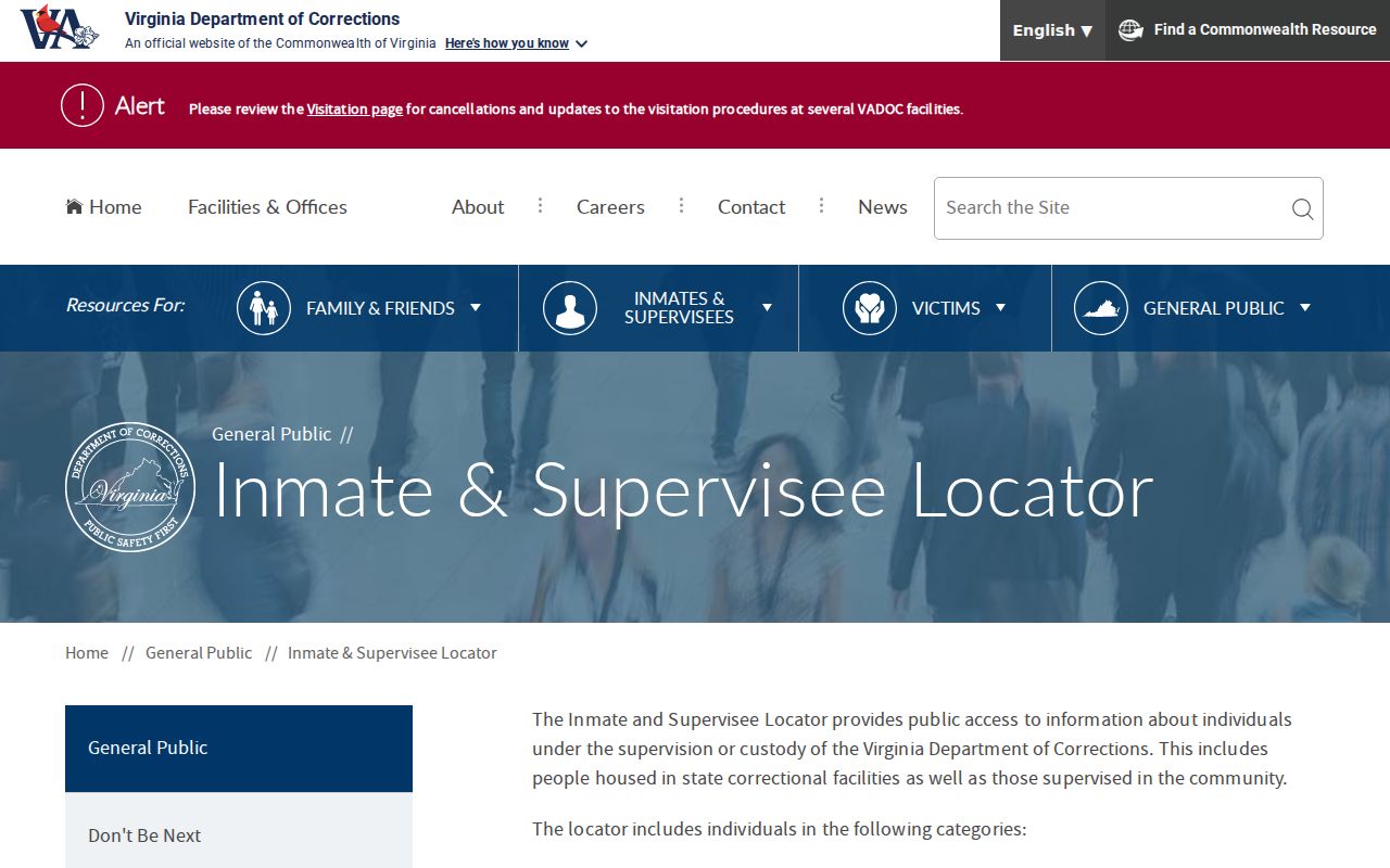 Sussex County arrest history search through the VADOC locator