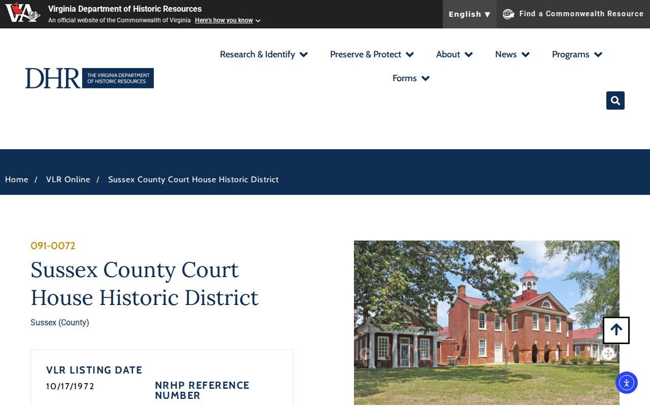 Historic Sussex County courthouse district serving Jarratt criminal court records