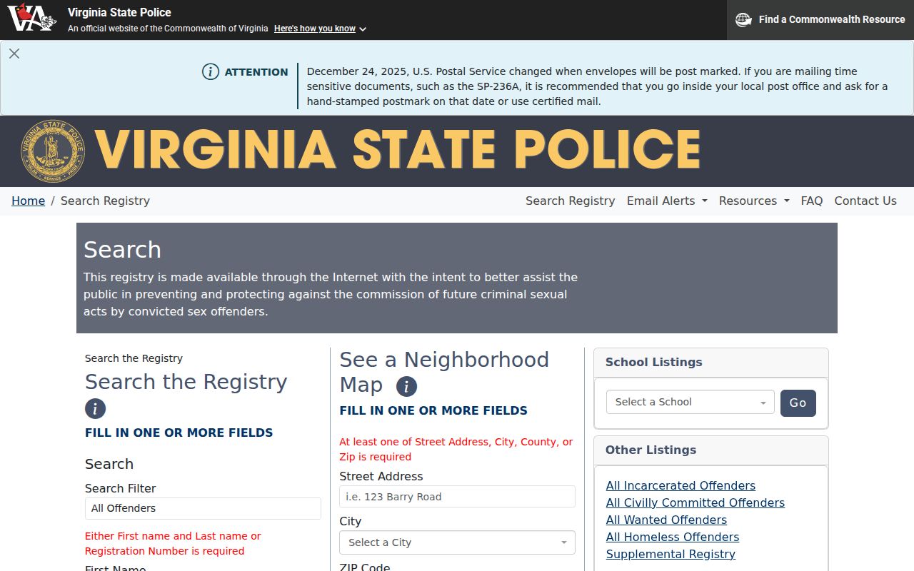 Sussex County sex offender registry search interface