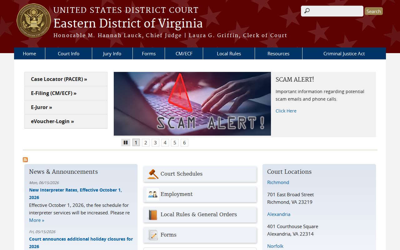 United States District Court for the Eastern District of Virginia website