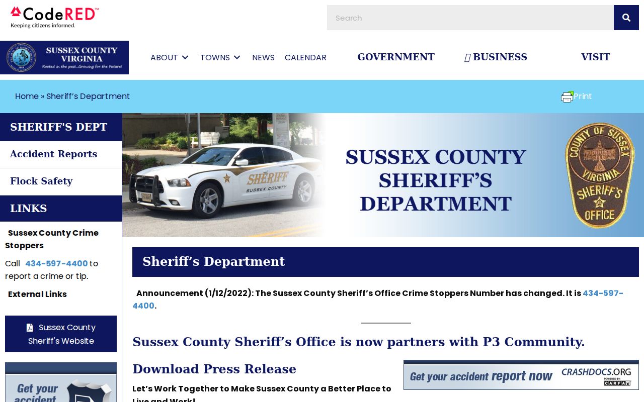 Sussex County Sheriff contact and services page